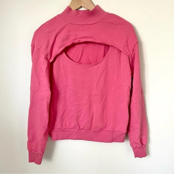 Anthropologie T.La Cut-Out  Funnel Neck Sweatshirt Pink - Picture 5 of 8